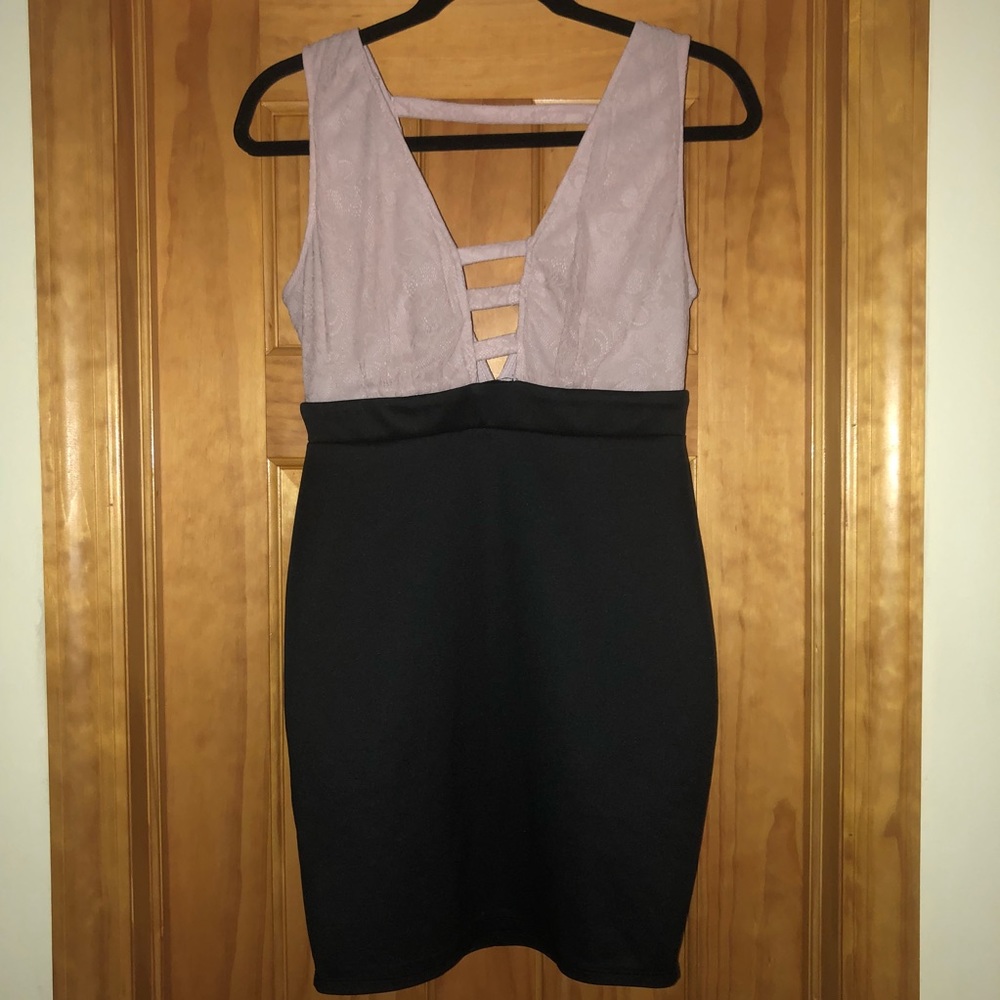 Pink & Black V Neck Mini Dress